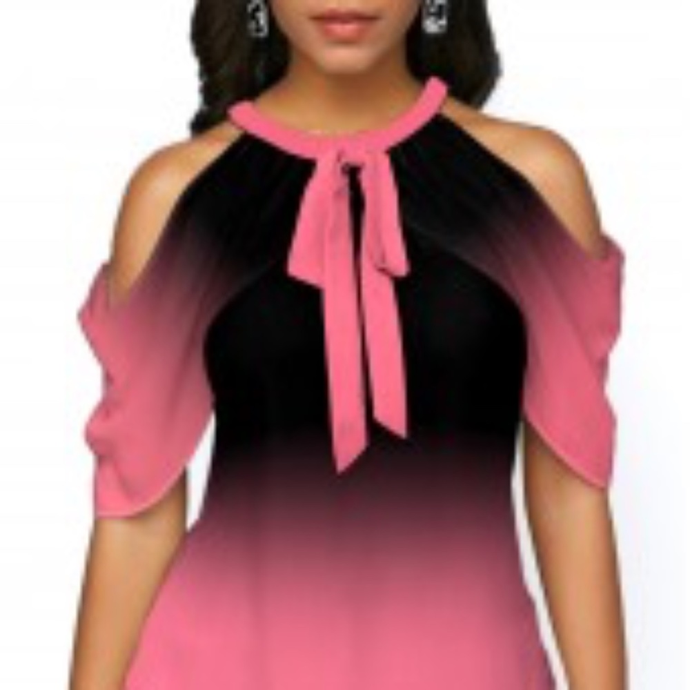 Cold Shoulder Pink Tie Front Halter Blouse